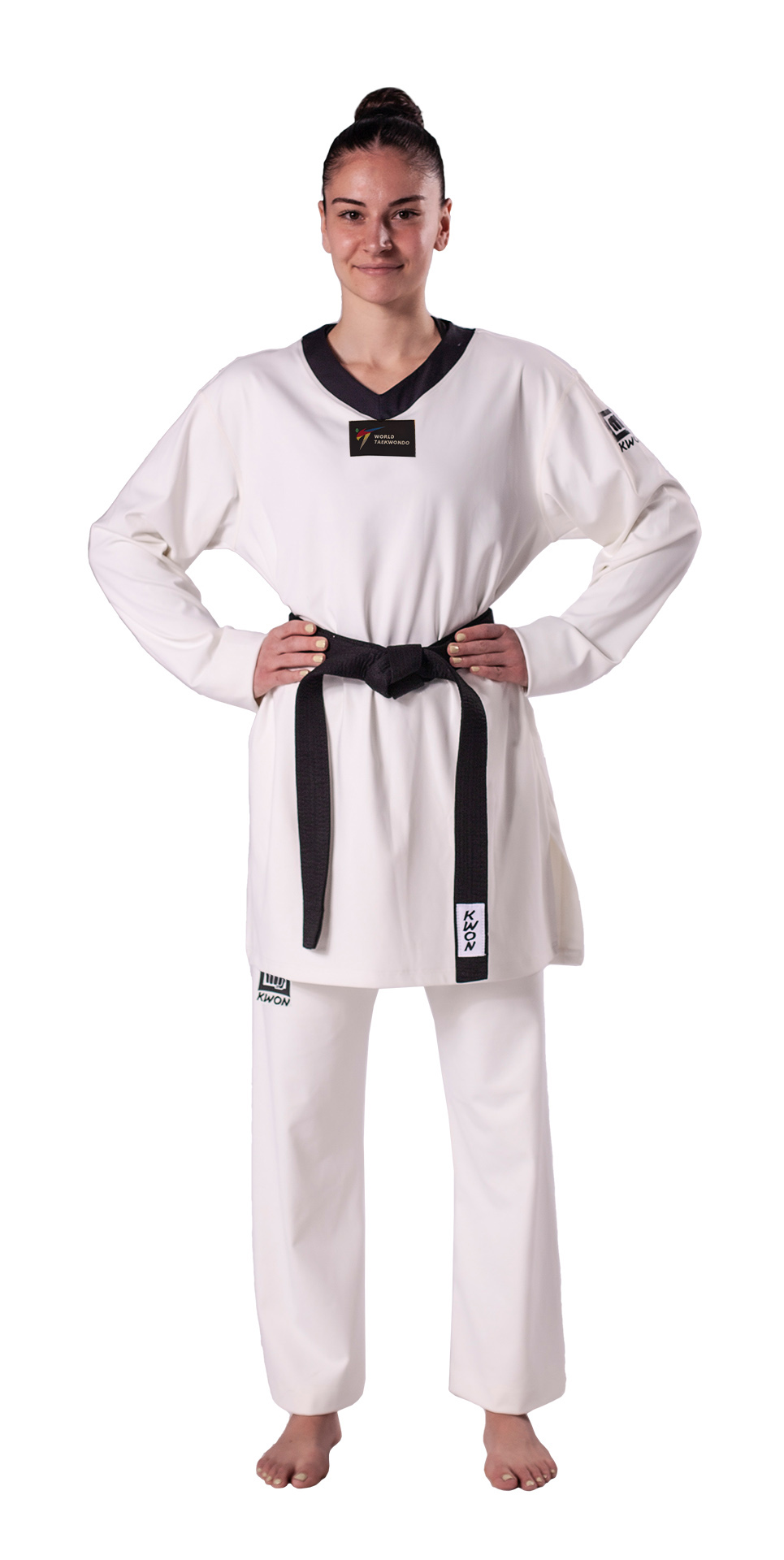 Taekwondo Uniform Kyorugi black lapel - WT approved