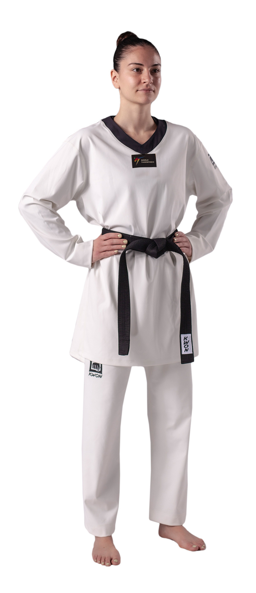 Taekwondo Uniform Kyorugi black lapel - WT approved
